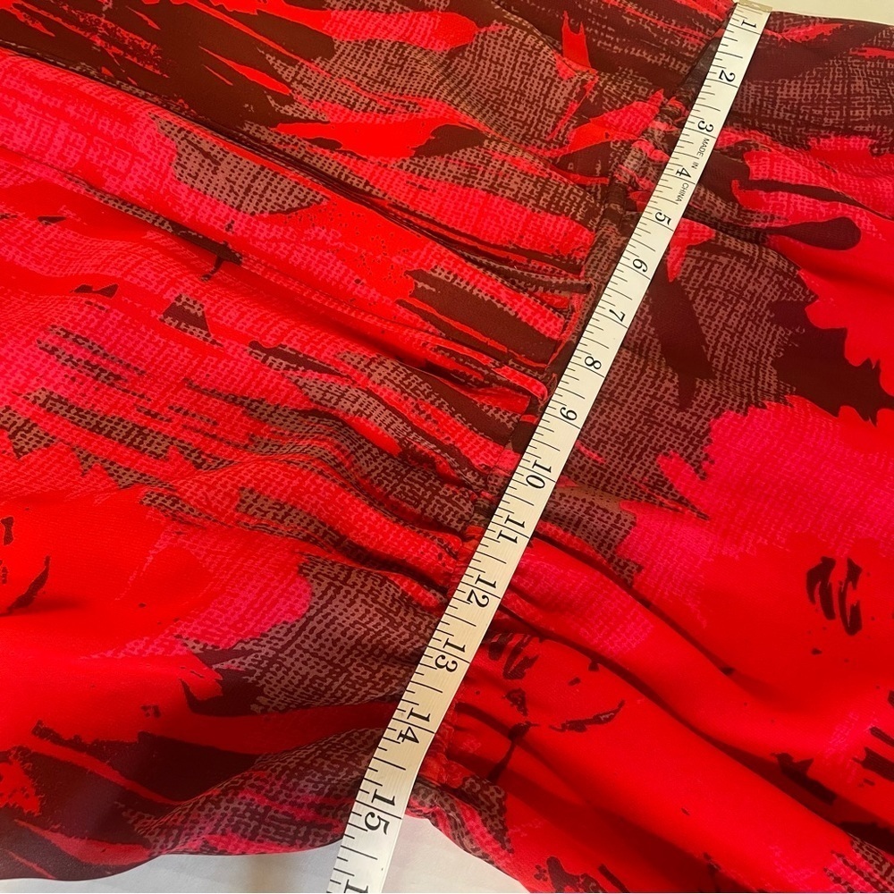 Adrianna Papell Women's Drawstring Waist Red Abstract Midi Dress Size 12 - Picture 12 of 12